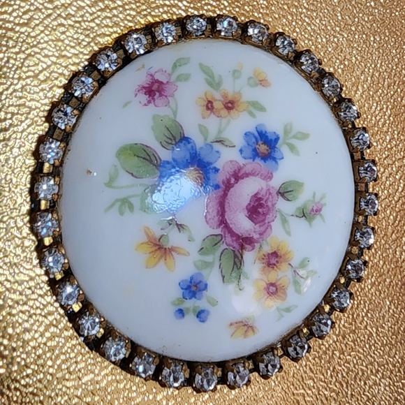 Vintage TYROLEAN NY Rigid Case Box Purse Gold Lame Rhinestone Cameo Roses - Picture 8 of 13